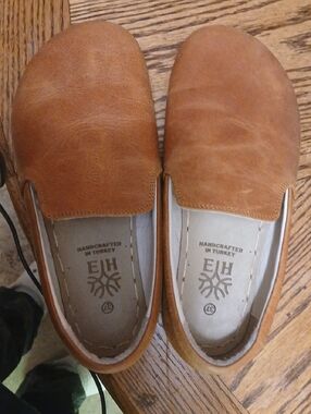 Earthy Harmony, Handcrafted Men's Slip-On Leather Shoes - Tan,sz.37